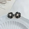 Designer channel Camellia flower earrings for women in autumn winter trendy design drop glaze pearl flowers exquisite temperament