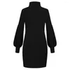 Casual Dresses Stretchy Fabric Dress Women Cozy Knitted Sweater Women's Fall/winter High Collar Neck Protection Long Lantern