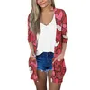 Women's T Shirts Fashion Loose Casual Pocket Printed Cardigan Seven-Part Sleeve Jacket Top Slim-Type Temperament Ropa Mujer