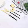 Conjuntos de louça 30 pcs espelho ouro conjunto de talheres de aço inoxidável talheres preto faca ocidental bolo garfo colher utensílios de cozinha