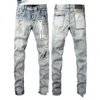 Lila Jeans für Herren, Designer-Jeans, Luxus-Jeans, gestapelte Hose, Biker-Stickerei, zerrissen für Trendgröße, Jeans für Herren, Tränen, europäische Jeans, Herren-Hosen für Herren, Y2