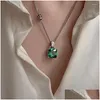 Collane con ciondolo Collana di pietra verde smeraldo alla moda per le donne Gioielli per feste per banchetti Moda Vintage Consegna a goccia Dhzdt