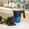 Mugs Ceramic Tea Cup Vintage Luxury Thermal Mug With Infuser Lid Coffee Beer Drinkware Wooden Handle 400ML Personalized Gifts