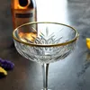 Wine Glasses 255ml Creative Engraving Coupe Goblet Glass Cocktail Champagne Cup With Gold Rim 1pcs