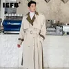 IEFB Fashion Male Autumn Spliced Long Trench Coat High Qualtiy Men Loose Lapel Double Breasted Windbreaker With Belt 9D0946 240118