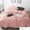 Set di biancheria da letto Tessuto in pile bianco rosa Inverno spesso 20 Set di biancheria da letto in puro colore Visone Veet Piumino Er Lenzuolo Federe in lino Drop Deliv Dhfv6