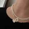 Fashion Luxury necklace designer heart return to pendant jewelry heart shape double-deck chains with pearl necklaces for women party Rose Gold Platinum jewellery