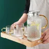 Jarra de vidro para garrafas de água, com tampa de filtro e bico de derramamento, resistente ao calor, para bebidas frias, garrafa de chá gelado caseiro