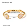 Bangle Youthway Aço Inoxidável Verde Branco Simétrico Textura de Olho de Gato Pulseira Aberta 18K Banhado A Ouro Charme Jóias Presente 2024