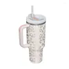Bouteilles d'eau Tasse d'isolation de café de paille de 40oz avec poignée bouteille en acier inoxydable de voiture portable grande capacité voyage tasse thermique sans BPA