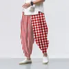 Pantalon homme Hipster glace soie satin épissage échiquier dames chinois pantalon ample lisse Tai Chi plage