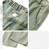 Verão estilo americano vintage do velho baggy jeans homens mulheres streetwear em linha reta perna larga cintura elástica casual marca denim calças 240122