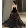 Runway Dresses Fashion Luxury Black Celebrity Dress Strapless Boat Neck A-Line paljetter Sparkling Formella festklänningar för kvinnor Vestidos de