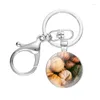 Porte-clés porte-clés fait à la main en verre cabochon porte-anneau pendentif chaînes citrouille joyeux automne automne