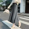 Skirts 2024 Autumn Winter Pleated Skirt Women Elastic High Waist Knitted Woman Elegant Solid Color A Line Long H959