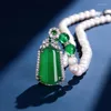 Ensemble collier et boucles d'oreilles HABITOO élégant naturel 7-8mm perle de culture d'eau douce blanche vert Jade CZ pendentif/Bracelet/boucles d'oreilles bijoux cadeau