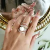 Cluster Rings SINLEERY Luxury Multilayers Cubic Zircon White Pearl Big For Women Size 7 8 9 10 Silver Color Wedding Jewelry JZ544