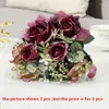 Decorative Flowers Wedding Bride Silk Roses Hydrangea Bouquet Artificial Flower El Room Decoration Fake Simulation Twin Red Blue Rose