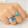 Cluster Rings CSJA Natural Crystal Stone Ring For Women Healing Silver Color Tree Leaf Adjustable Engagement Wedding Bridal Jewelry G772