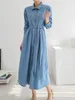 Casual Dresses Vintage Fashion Single Breasted Soe Up Denim Dress Elegant All Match Long Women 2024 Spring Autumn X728