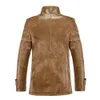 Осенне-зимнее мужское пальто с воротником-стойкой и плюшевым утолщенным деловым пальто из искусственной кожи для отдыха, кожаная куртка большого размера 1TWC