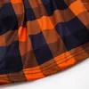 Flickklänningar Girlymax Halloween Thanksgiving Fall Baby Girls Orange Plaid kjolklänning Pumpkin Ruffles set ovanför knäbarnskläder