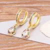 Trendiga Bohemian Zircon Hollow Blue Evil Eye Hoop örhängen för kvinnor Söta unika 14K Yellow Gold Crystal Drop Earrings Party Jewelry Agate