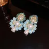 Boucles d'oreilles pendantes FYUAN Style Vintage fleur perle goutte pour femmes bleu cristal dames bijoux accessoires