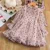 Girl's Dresses Summer Lace Dress Children Long Sleeves Polka-Dot tutu Ball Gown Girls Birthday Party Kids Dresses for Girls Size 3-8 Years