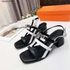 Laranja marca designer sandálias femininas salto alto festa moda rebitado sapatos emocionais das mulheres verão praia chinelos cinta dupla chinelos