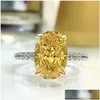 Bagues de cluster Solide 925 Sterling Sier 8x12mm Ovale Cassé Créé Moissanite Diamant Citrine Bague Pour Femmes Fiançailles Fine Bijoux Dr Dhmfx