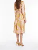 Повседневные платья Женское платье-миди 2024 с цветочным принтом и отложным воротником Элегантный тонкий халат средней длины с длинными рукавами и поясом
