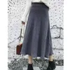 Skirts Korean Fashion Shining Pleated High Waist Long Knit Warmth Skirt Midi Length Clause Solid Color Women Winter Autumn