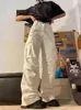 Pantalon femme Qweek Y2K Vintage Brown Cargo Femmes 90s Streetwear Rétro Blanc Parachute Pantalon surdimensionné Harajuku Egirl Pantalon large