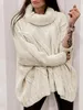 Autumn Winter Plus Size Casual Sweater Womens Long Sleeve Off White Turtle Neck Overdized Pullover Jumper Tops 240202