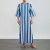 Ethnic Clothing Men V-Neck Linen Robe Roll Up Short Long Sleeve Night Gown Casual Loose Shirt Kaftan Thobe With Pocket