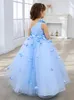 Girl Dresses Flower Sky Blue Tulle 3D Petals And Flowers Single Sleeveless For Wedding Birthday Party Banquet Princess Gowns