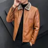 Winter Fashion Warmth Thickened Leather Jacket Lapel Solid Zipper Design Plus Size 4XL-M Bomber Coat Men's Leather Jacket 240125