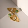 Boucles d'oreilles pendantes Boho coeur creux en acier inoxydable texturé pour femmes Simple Turquoise cristal Stud élégant Bijoux de luxe Bijoux