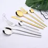 Conjuntos de louça 30 pcs espelho ouro conjunto de talheres de aço inoxidável talheres preto faca ocidental bolo garfo colher utensílios de cozinha