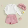 Set di abbigliamento Ragazze Primavera Autunno Abiti Casual Camicia a maniche lunghe girocollo e pantaloncini con bottoni Cappello Set Completo da 3 pezzi per bambini