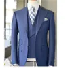 Королевский синий 2024, новейший модный дизайн, индивидуальный заказ, куртка, брюки, жилет, облегающий костюм из 3 предметов, свадебные костюмы для выпускного вечера, комплекты блейзеров для жениха на заказ 240125