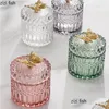 Storage Bottles Jars Pink Relief And Lids Glass Suger Jar Dressing Table Jewelry Dish Cosmetic Cute Crystal Candy Pots Home Decor Dhsve