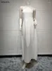 Ethnic Clothing Siskakia Abayas For Women Dubai 2024 Black Mesh Embroidered Front Open Abaya And White Halter Neck Vest 2 Pieces Muslim Set