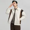 Herrjackor Autumn Men Patchwork Lapel lång ärm täckt knapp avslappnad färg matchande rockar streetwear arbetskläder ytterkläder