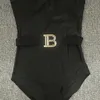 Damen-Bademode, Bademode, 2023, Damen-Neuheiten, Straps-Metall-Buchstabengürtel, sexy schwarze schlanke Bodys, Damen-Einteiler-Badeanzug, Monokini, J240131