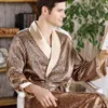 Men Bath Robe Satin Print Gold Kimono Bathrobe Silk Long Dressing Gown Plus Size Sleepwear Geometric Lounge Nightgown XL 4XL 5XL 240202