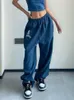 Calças femininas qweek hip hop azul pista mulheres y2k streetwear punk preto perna larga joggers sweatpants oversized kpop hippie baggy calças