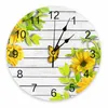 Wall Clocks Woodboard Butterfly Plant Sunflower Flower Printed Clock Modern Silent Living Room Home Decor Hanging Watch