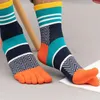 Men's Socks Fashion Trendy Patchwork Color Retro Split-toed Long Tube Middle Hosiery Cotton Man Five Finger